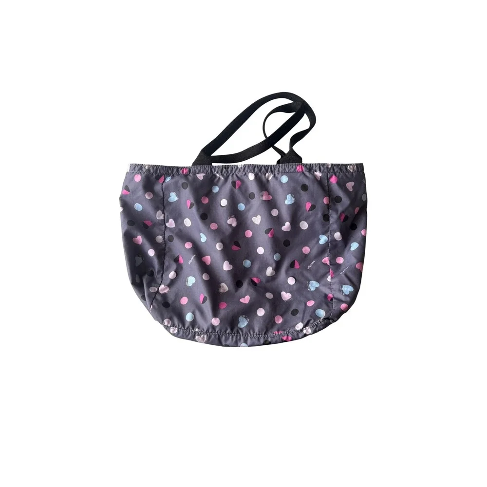LeSportsac Heart Polka Dot Nylon Tote Bag Grey Pink Blue Shoulder Bag
